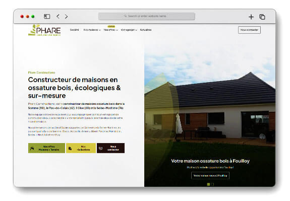 Réalisation site internet Phare Constructions - constructeur maisons ossature bois